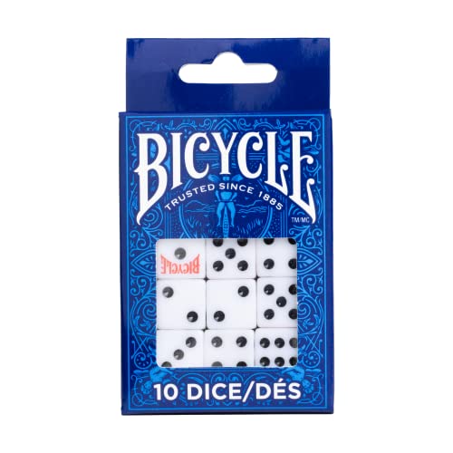 Bicycle Dice Set – 10 White & Black D6 Dice, 16mm, Balanced for Games & Learning