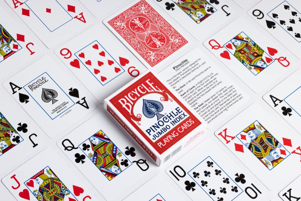 Bicycle Jumbo Pinochle Playing Cards – Large-Print, Easy-to-Read Numbers & Suits Deck