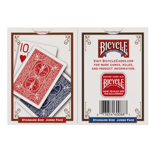 Bicycle Jumbo Index Playing Cards – 2 Pack, Large Print, Poker Size, USA Made