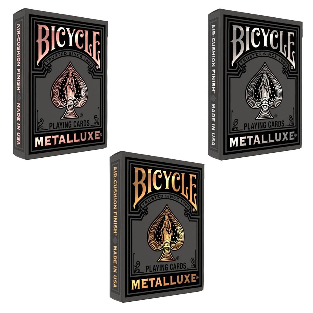Bicycle Black Metalluxe 3-Pack Bundle – Gold, Silver & Rose Gold Playing Cards
