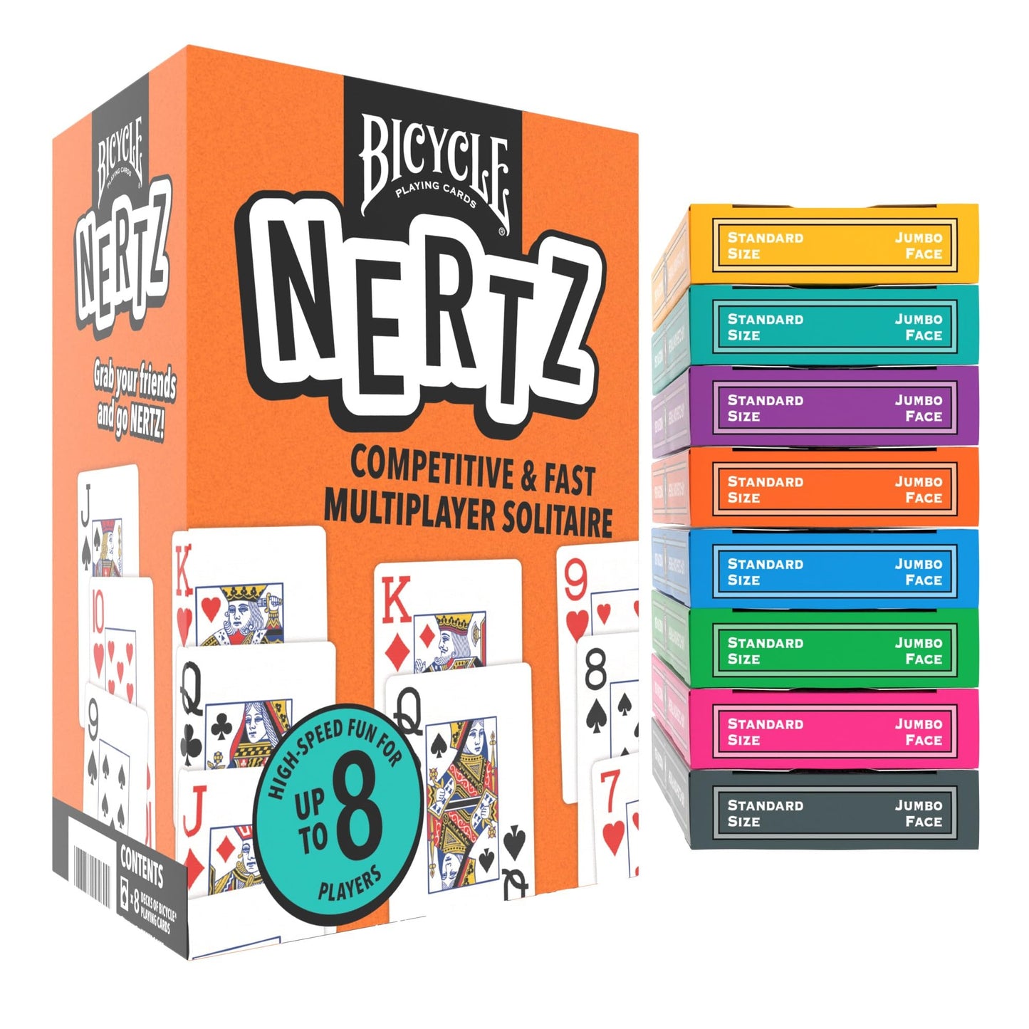 Bicycle Nertz Card Game (8 Decks) – Multiplayer Solitaire for Up to 8 Players | Jumbo Index