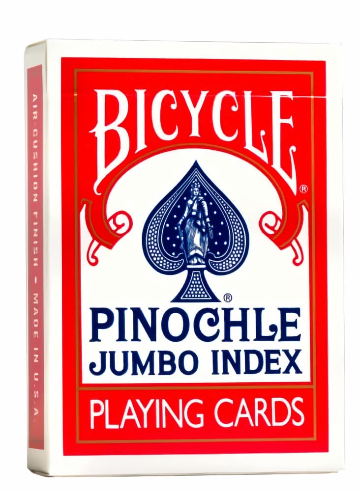 Bicycle Pinochle Jumbo Index 2-Deck Set – Rider Back, Red & Blue, Air Cushion Finish, Made in USA