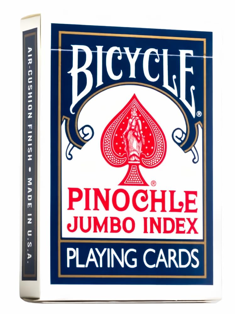 Bicycle Pinochle Jumbo Index 2-Deck Set – Rider Back, Red & Blue, Air Cushion Finish, Made in USA