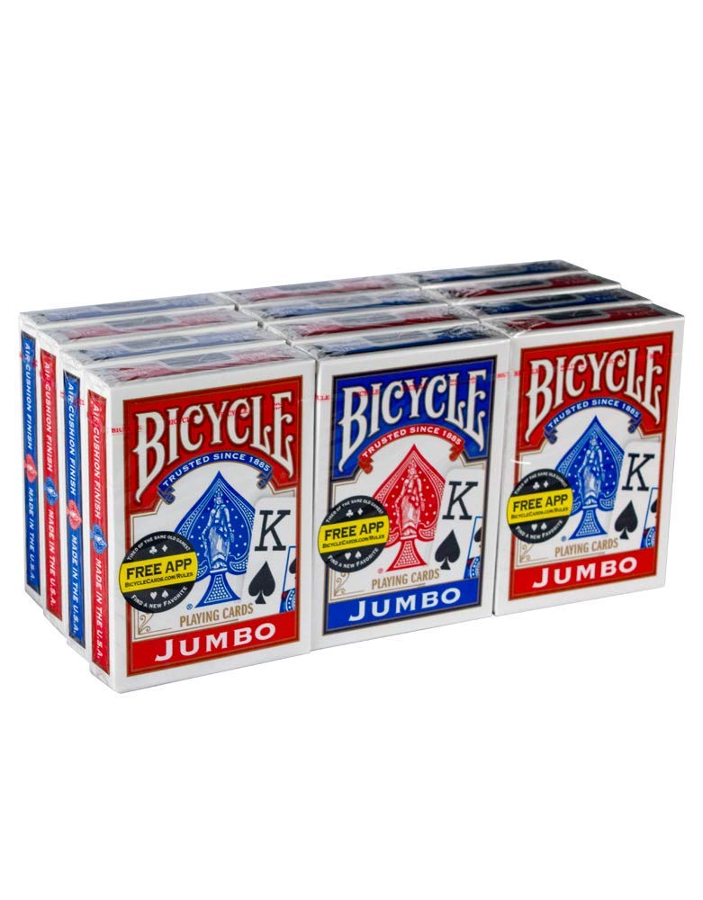Bicycle Poker Standard Size Jumbo Face Playing Cards – 12 Pack (Blue/Red)