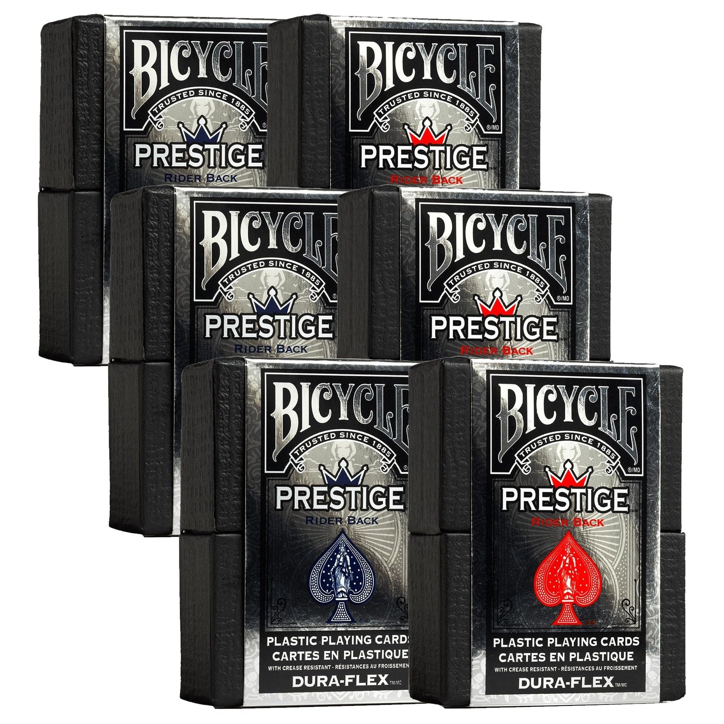 Bicycle Prestige Plastic Playing Cards – Pack of 6 (Blue & Red Back)