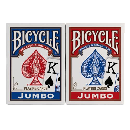 Bicycle Jumbo Index Playing Cards – 2 Pack, Large Print, Poker Size, USA Made