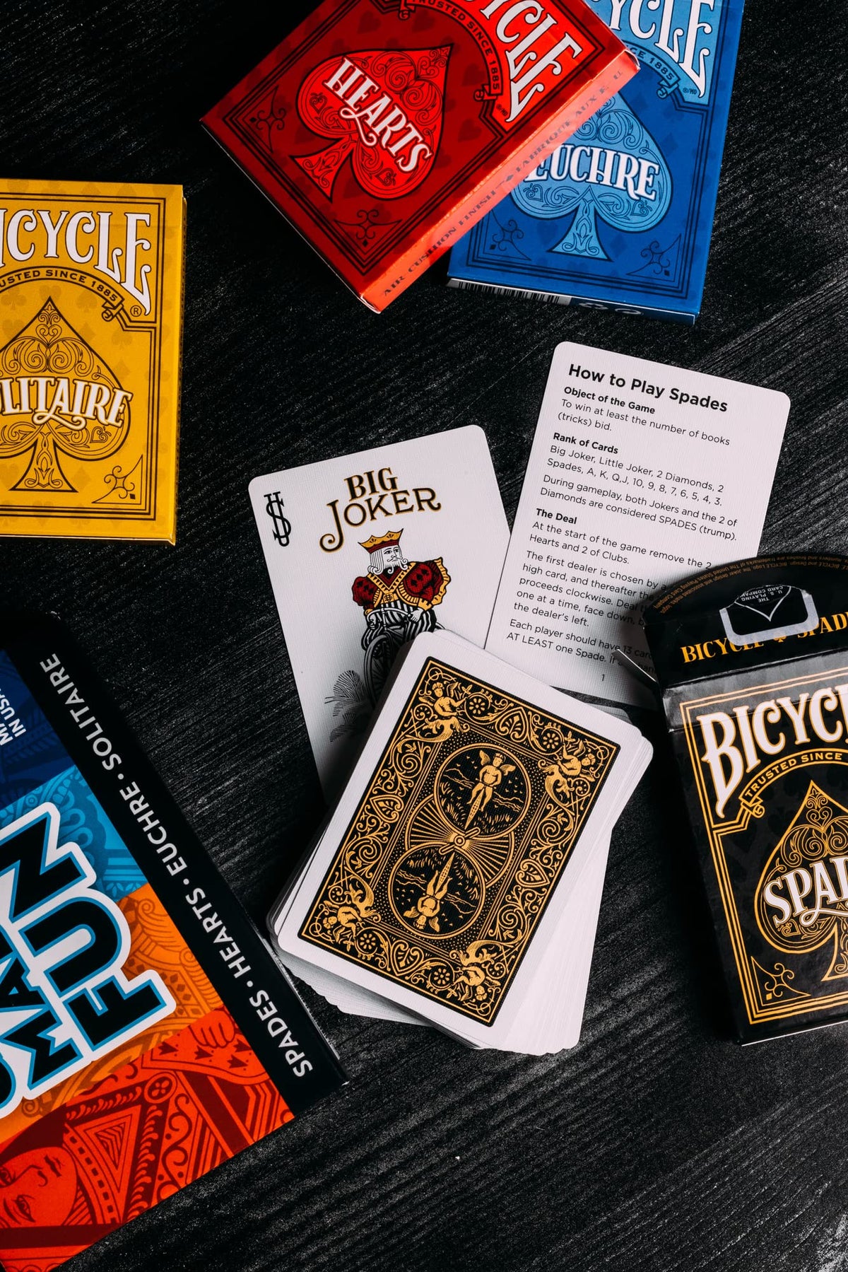Bicycle 4 in 1 Card Game Pack – Euchre, Hearts, Spades, Solitaire