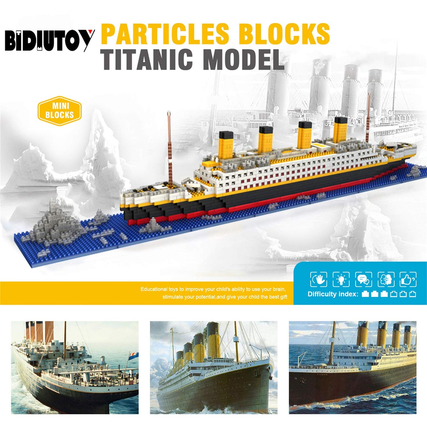 BIDIUTOY Titanic Ship Model Building Block Set – 1860 Micro Blocks | 3D Puzzle Toy