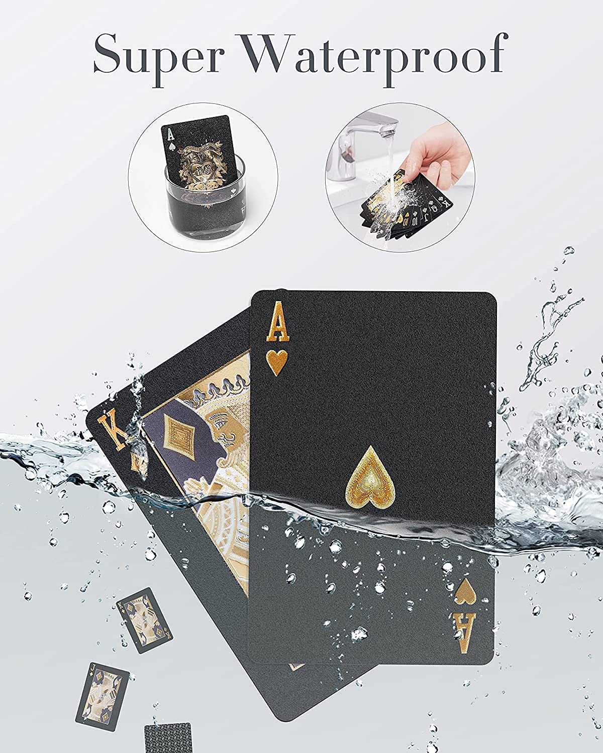 BIERDORF Waterproof Plastic Playing Cards – 54-Card Deck with Gold Skull Design