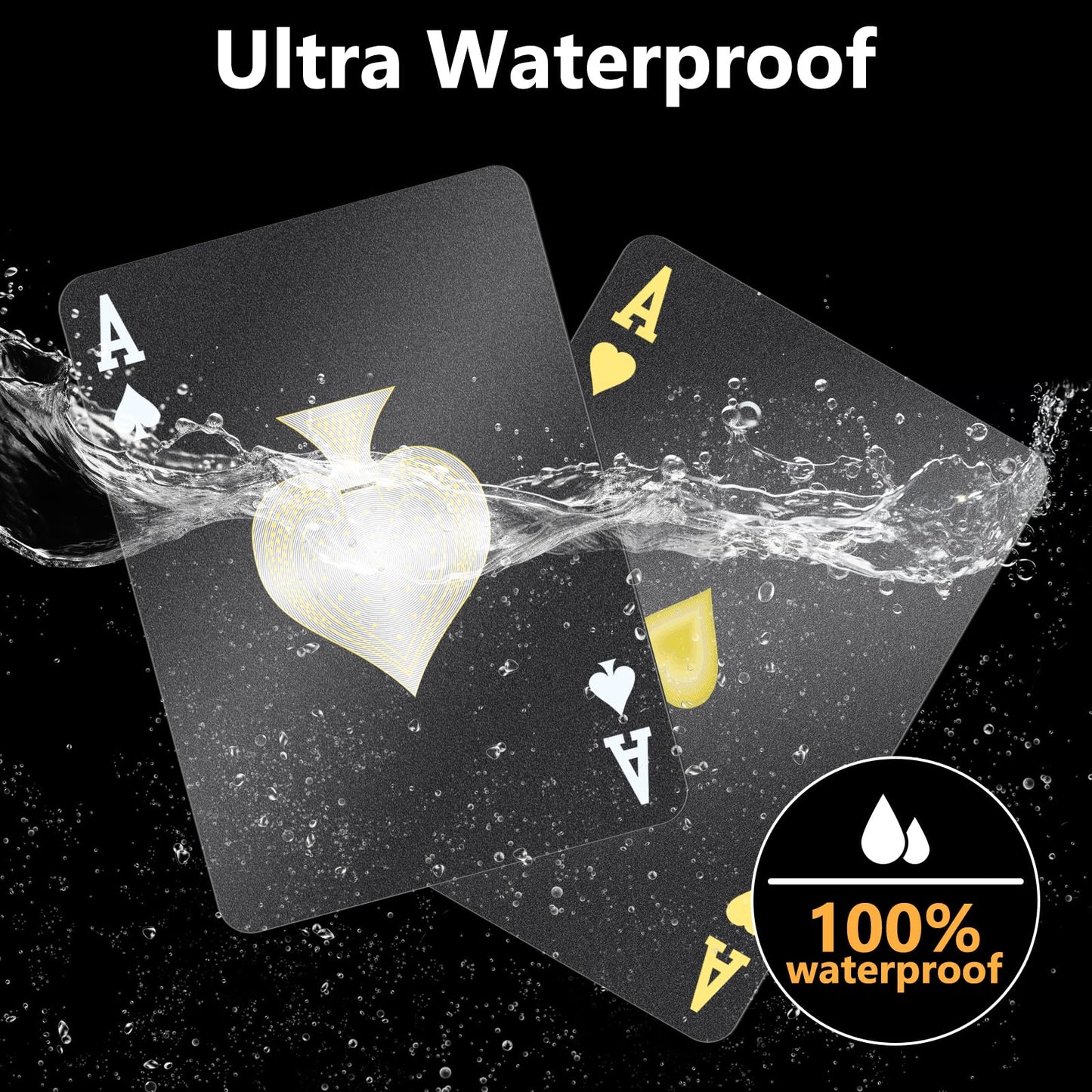 BIERDORF Waterproof Playing Cards - 4 Pack, Black Diamond Style Plastic Decks