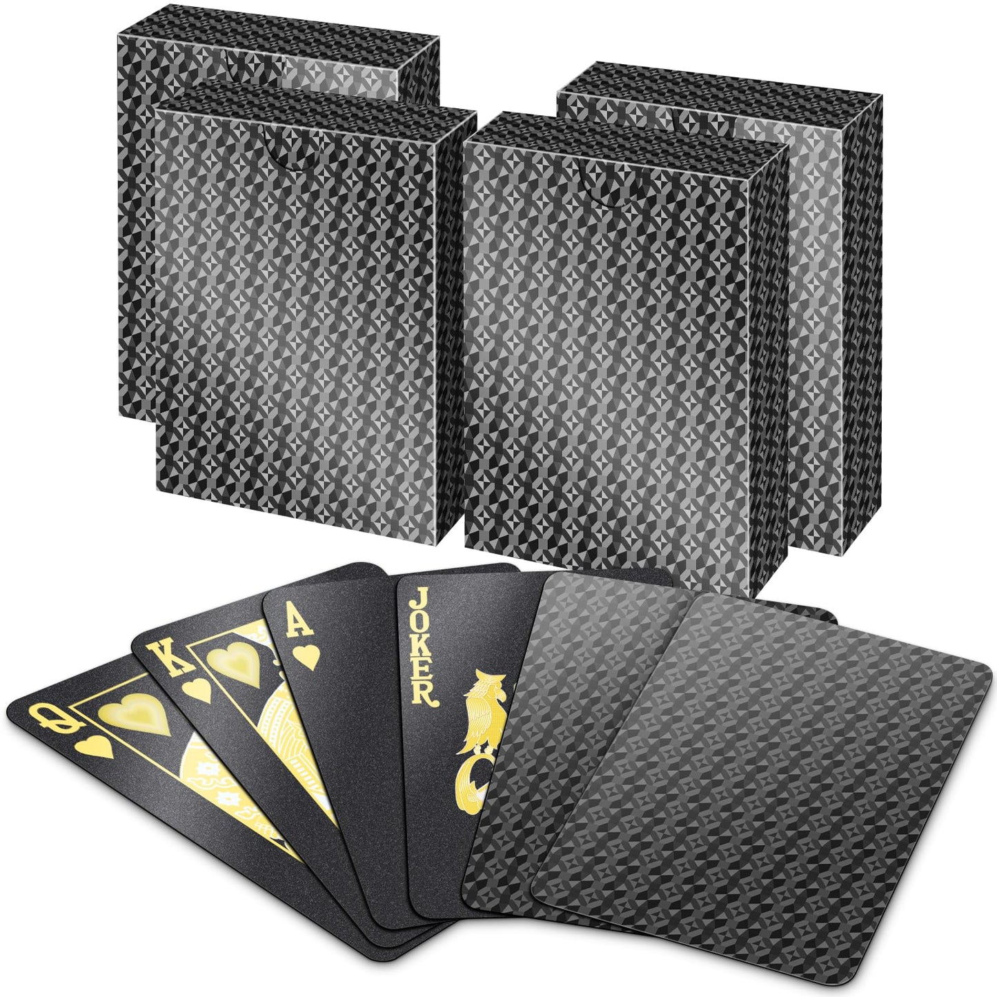 BIERDORF Waterproof Playing Cards - 4 Pack, Black Diamond Style Plastic Decks