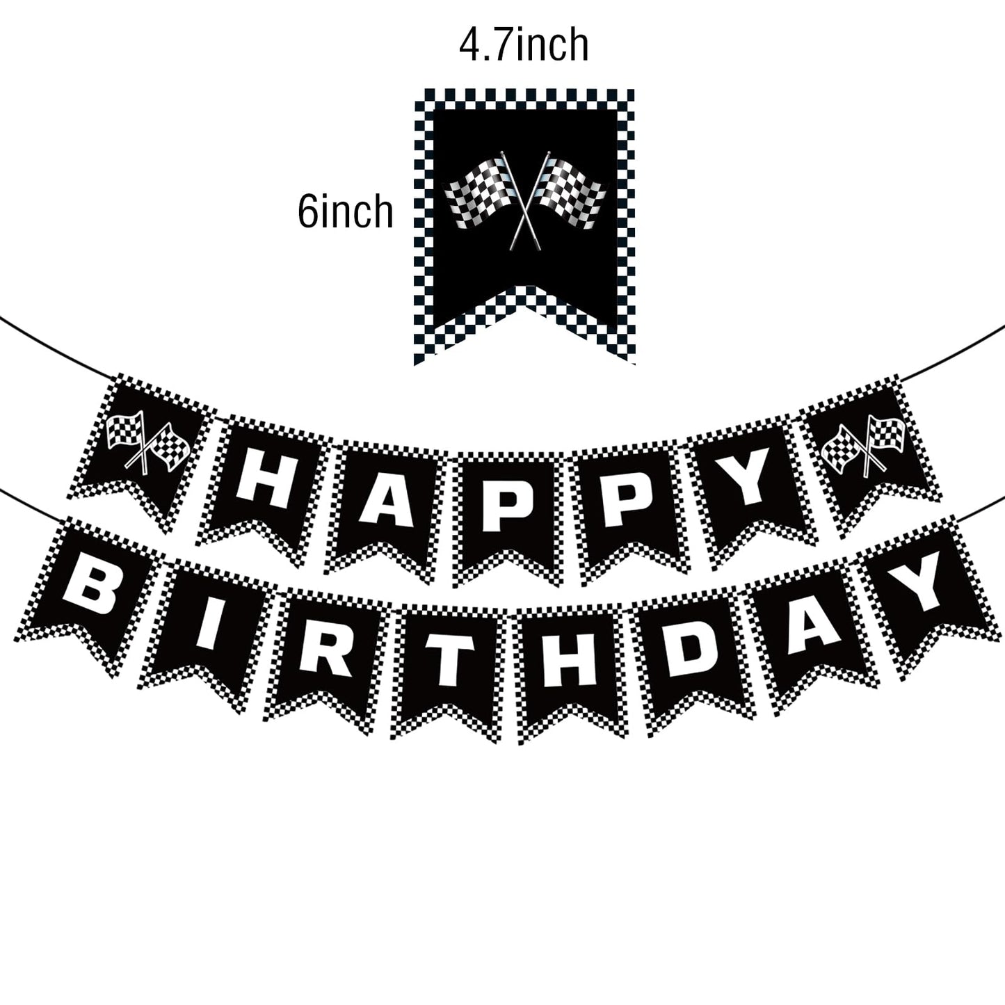 BIEUFBJI Race Car Birthday Banner – Checkered Party Decor for Boys