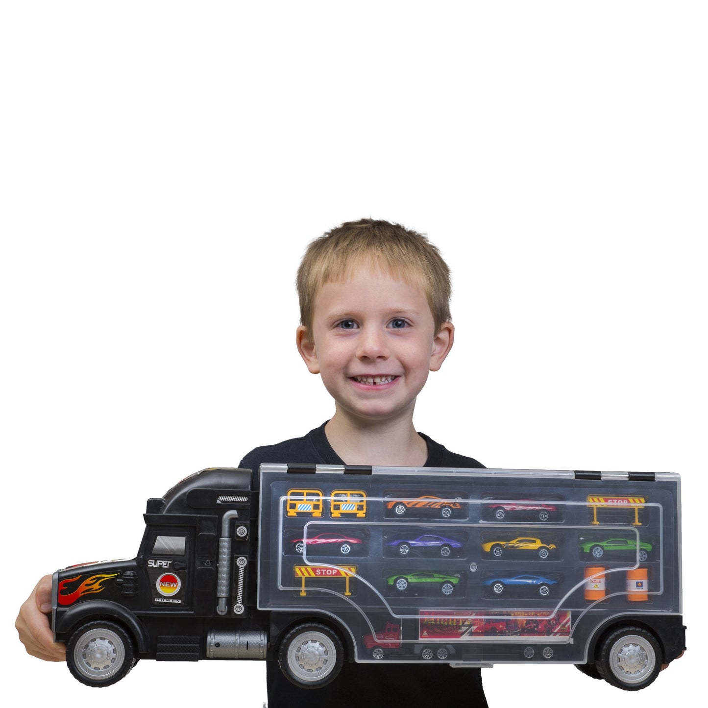 Big Daddy Super Mega Extra Large Tractor Trailer Car Collection Case – 26-Slot Organizer with 8 Cars & Accessories