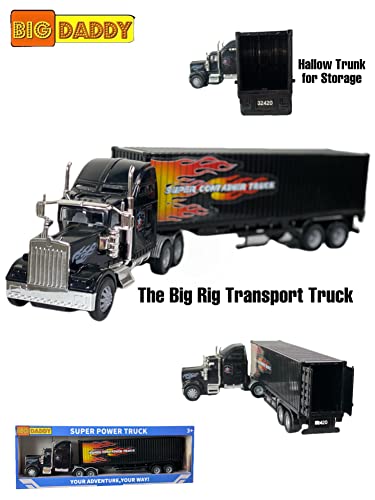 Big Daddy Heavy Duty Tractor Trailer Cargo Transporter with Cargo Hold | Friction-Powered Play Truck