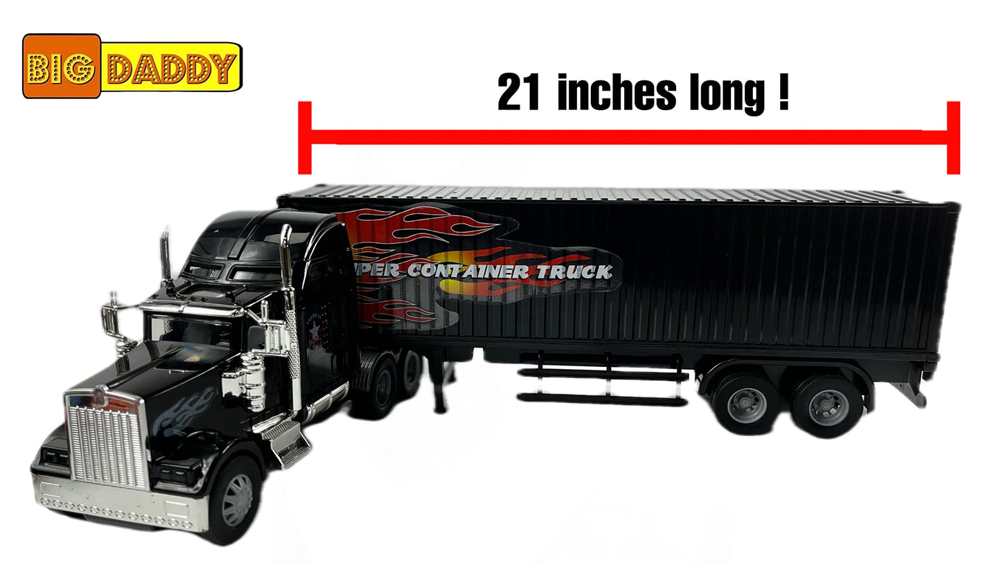 Big Daddy Heavy Duty Tractor Trailer Cargo Transporter with Cargo Hold | Friction-Powered Play Truck
