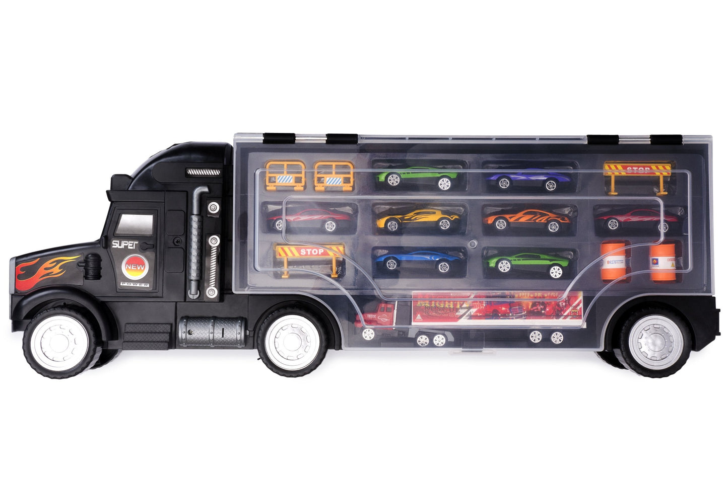 Big Daddy Super Mega Extra Large Tractor Trailer Car Collection Case – 26-Slot Organizer with 8 Cars & Accessories