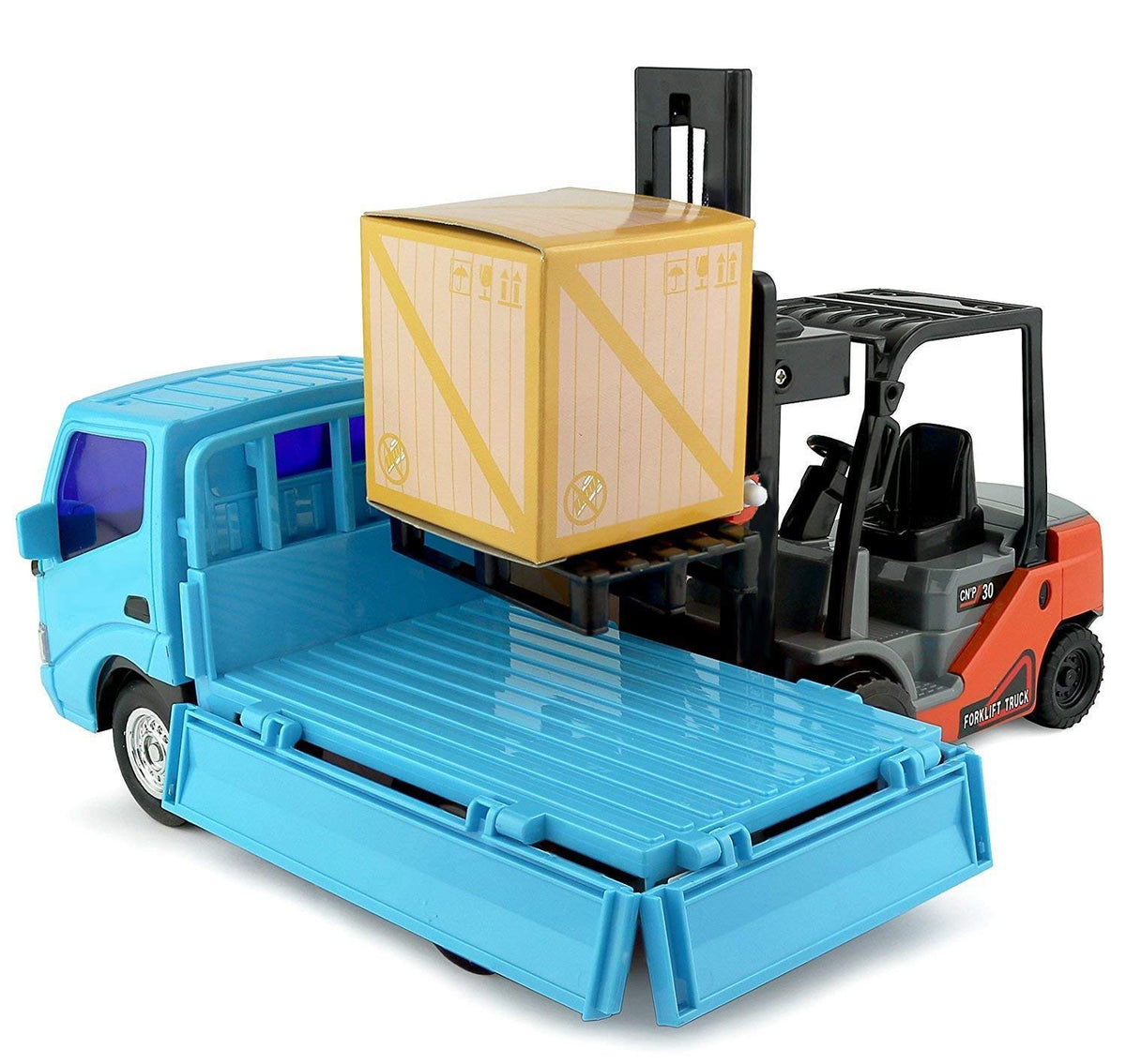 Big Daddy Trucks Combo: Friction-Powered Forklift & Pickup Truck with Extendable Loader and Cargo Boxes