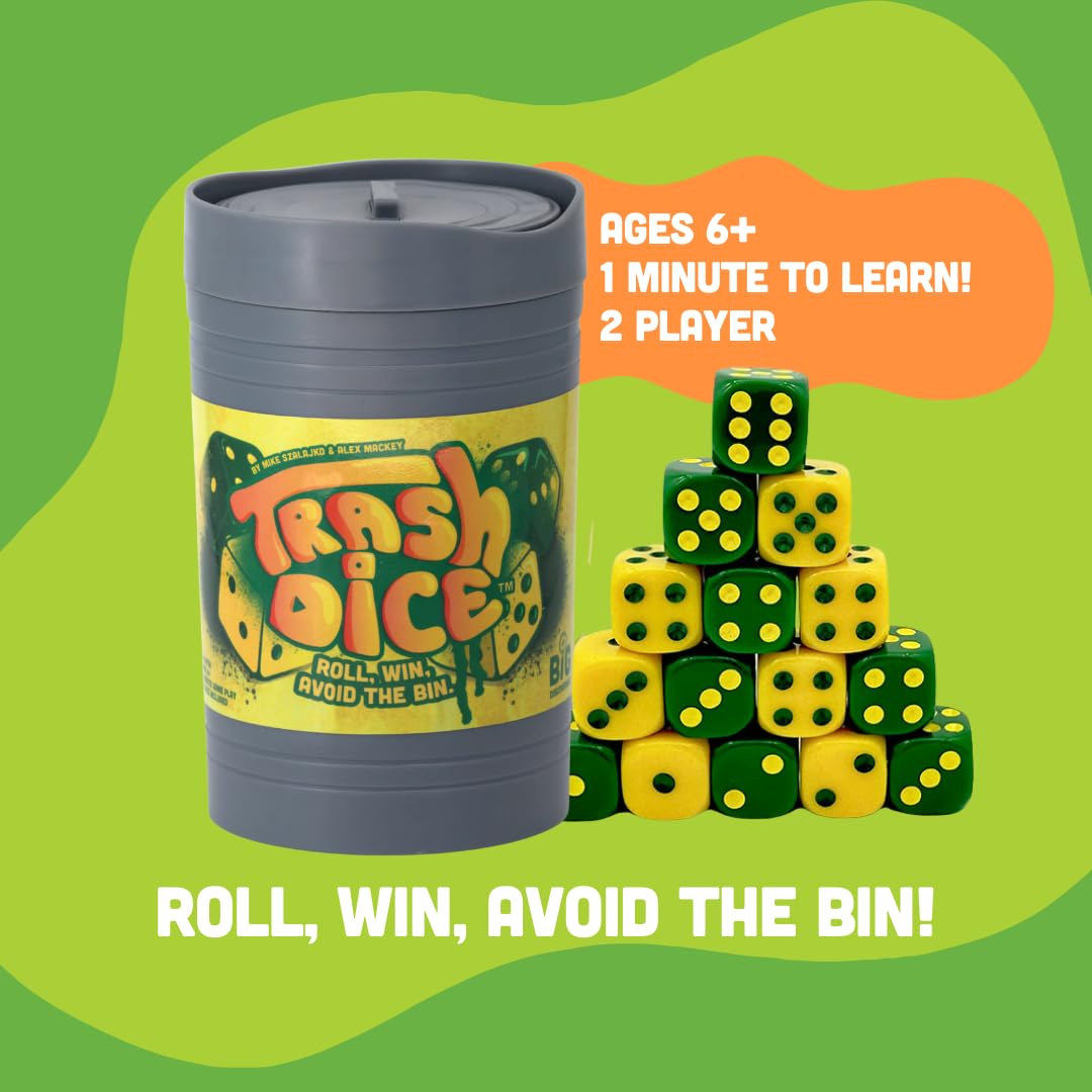 Big Discoveries Trash Dice – Fast-Paced 2-Player Family Dice Game with 40 Dice