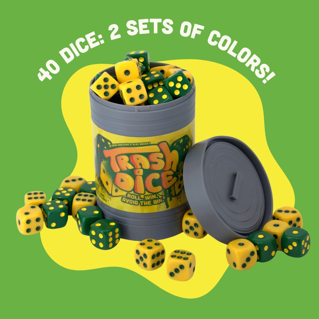 Big Discoveries Trash Dice – Fast-Paced 2-Player Family Dice Game with 40 Dice
