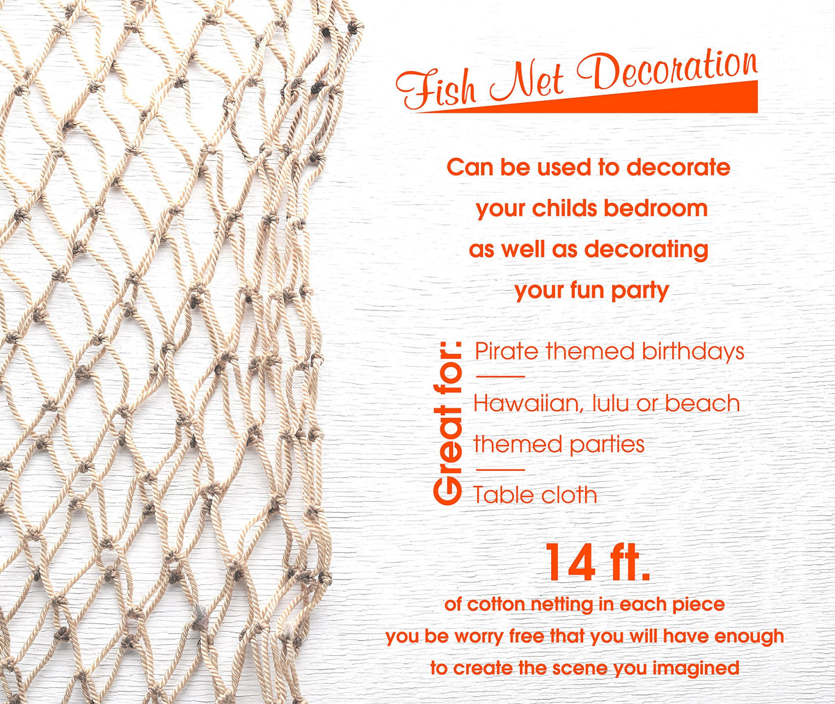 Big Mo's Toys Natural Cotton Fish Net Party Decorations – Nautical Table Covers & Wall Decor