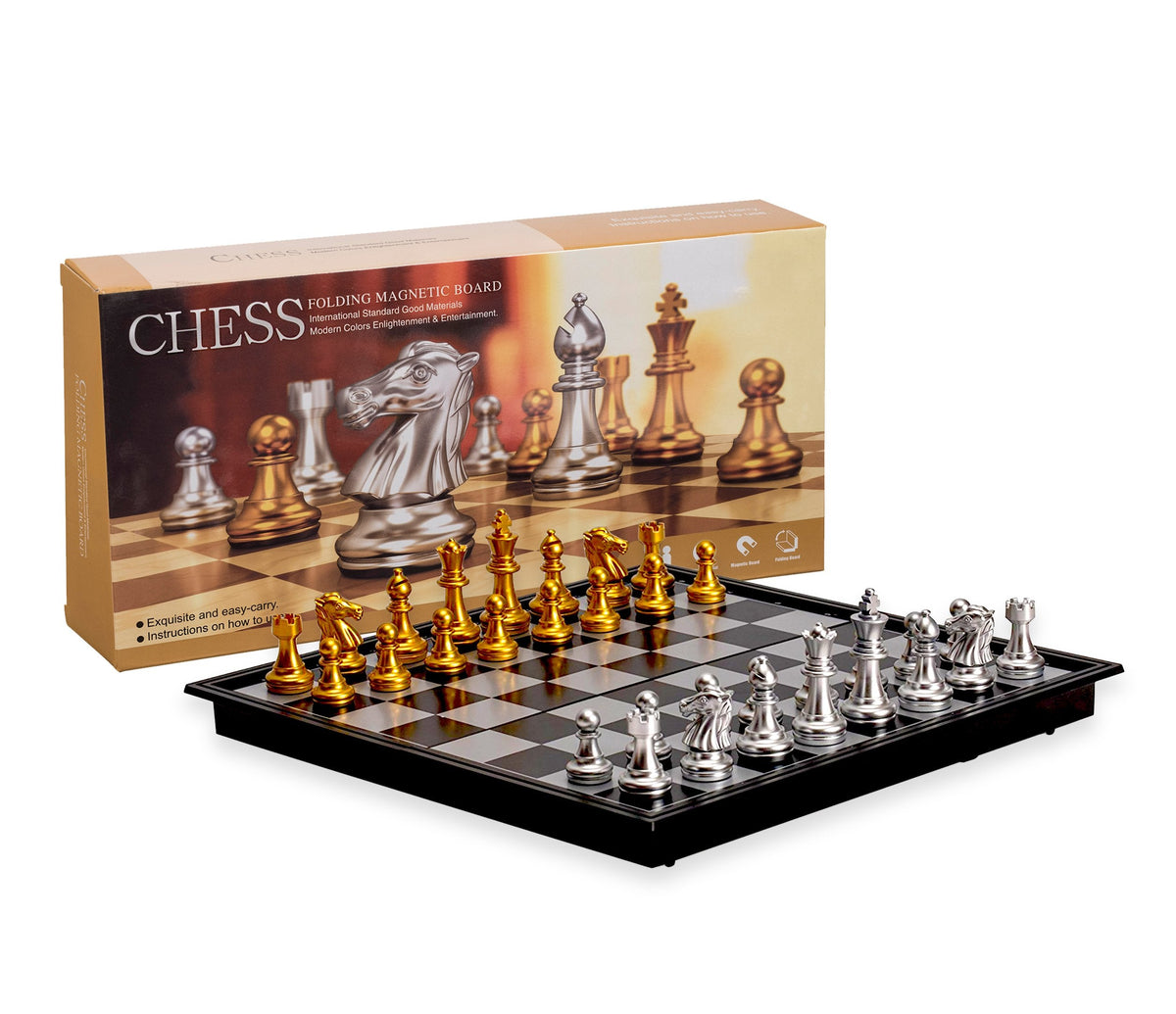 Big Mo's Toys Magnetic Travel Chess Set – Folding Board with Storage (9.7-Inch)