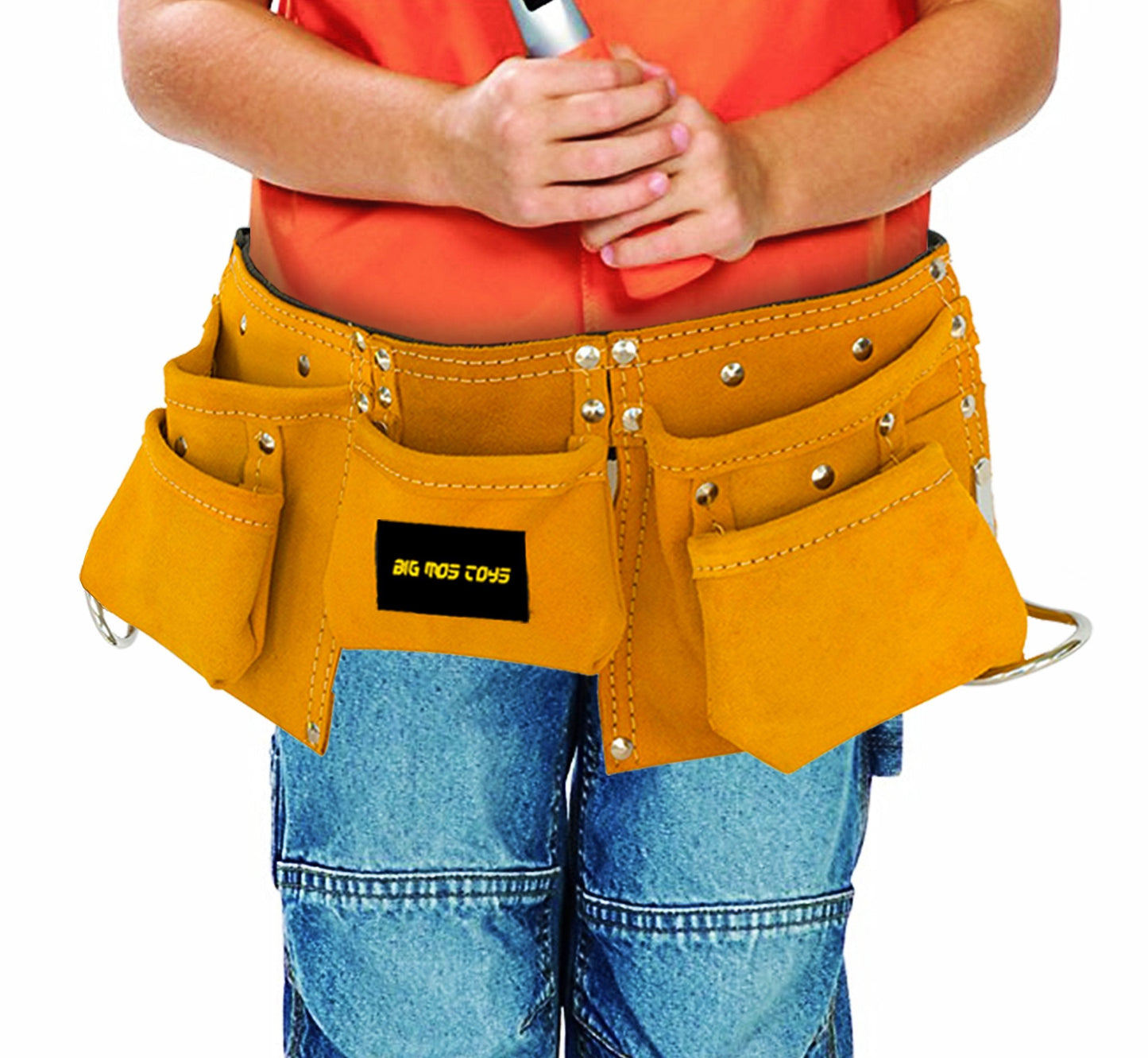 Big Mo's Toys Tool Belt – Brown Faux Suede Pretend Play Belt for Kids | Adjustable 20–45 in