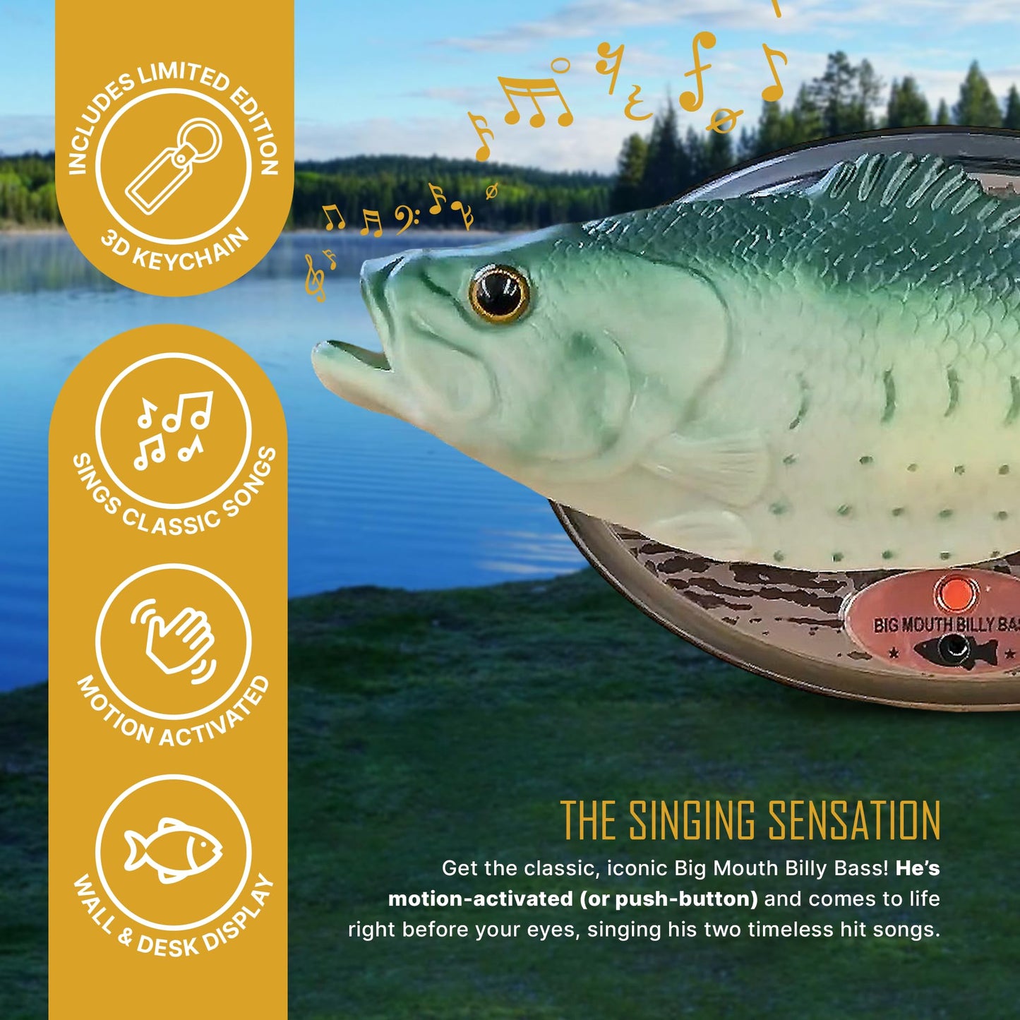 Big Mouth Billy Bass Singing Fish Gift Set — Animatronic Wall Plaque + 3D Keychain