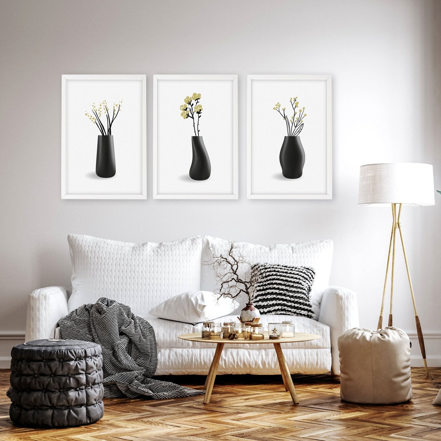 Big Paintings For Living Room | Set of 3 Botanical Wall art Prints