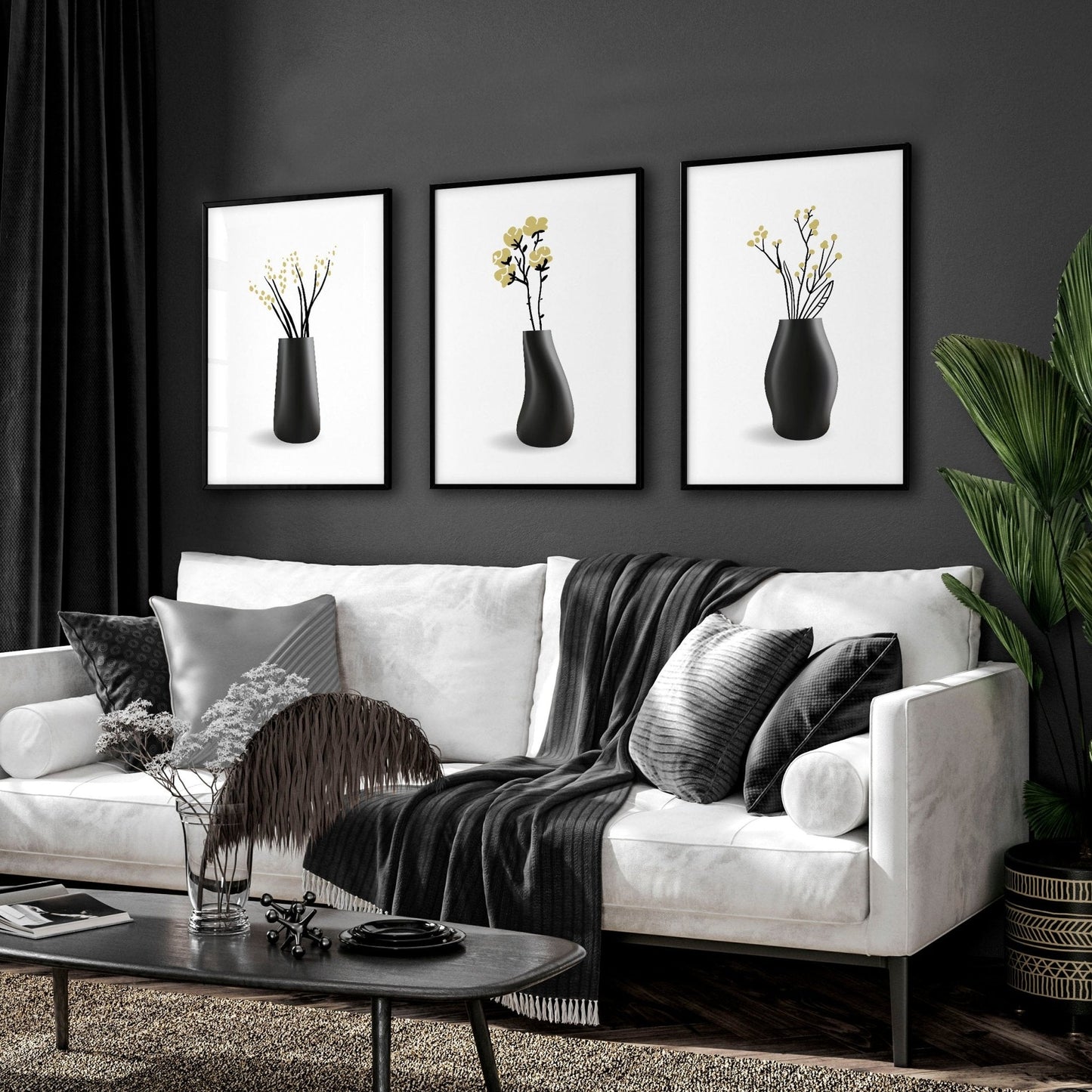Big Paintings For Living Room | Set of 3 Botanical Wall art Prints