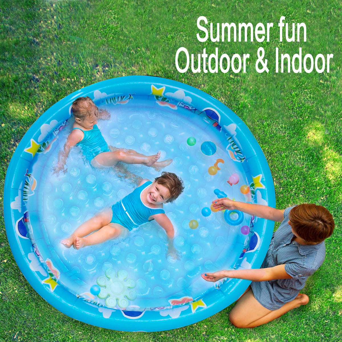 Big Summer 3 Rings Kiddie Pool - 48in x 12in Inflatable Toddler Pool, Ball Pit & Sand Play