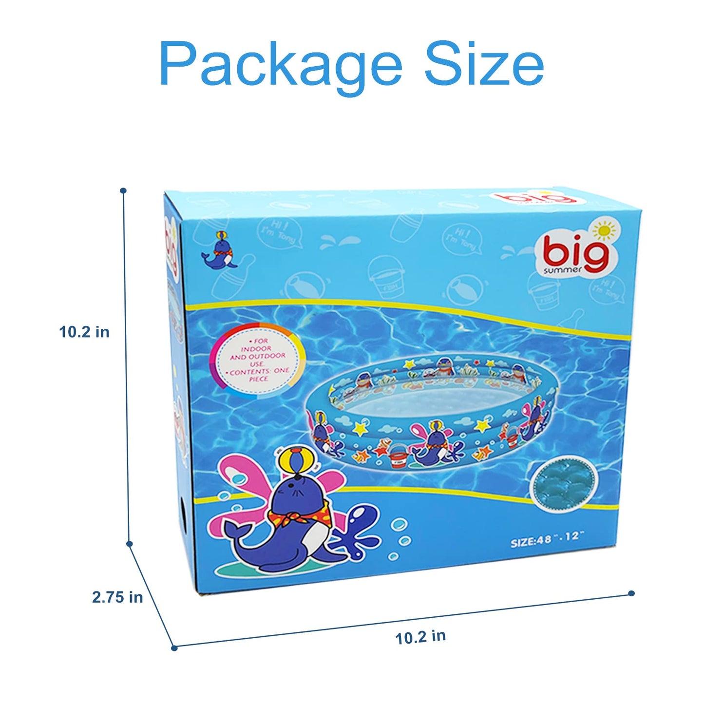Big Summer 3 Rings Kiddie Pool - 48in x 12in Inflatable Toddler Pool, Ball Pit & Sand Play