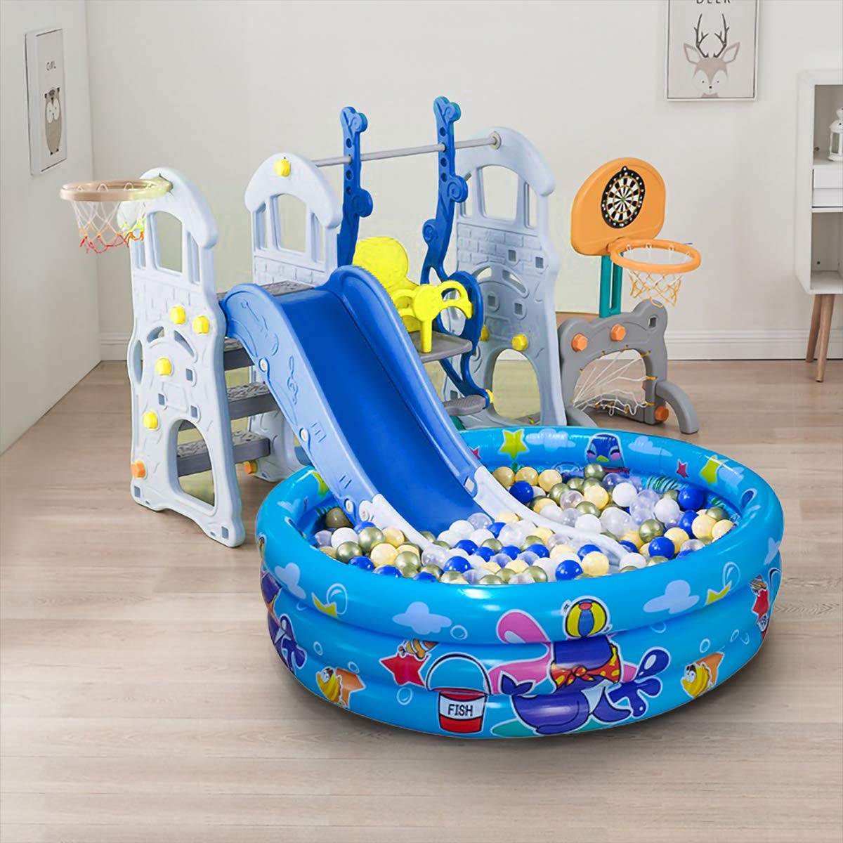 Big Summer 3 Rings Kiddie Pool - 48in x 12in Inflatable Toddler Pool, Ball Pit & Sand Play