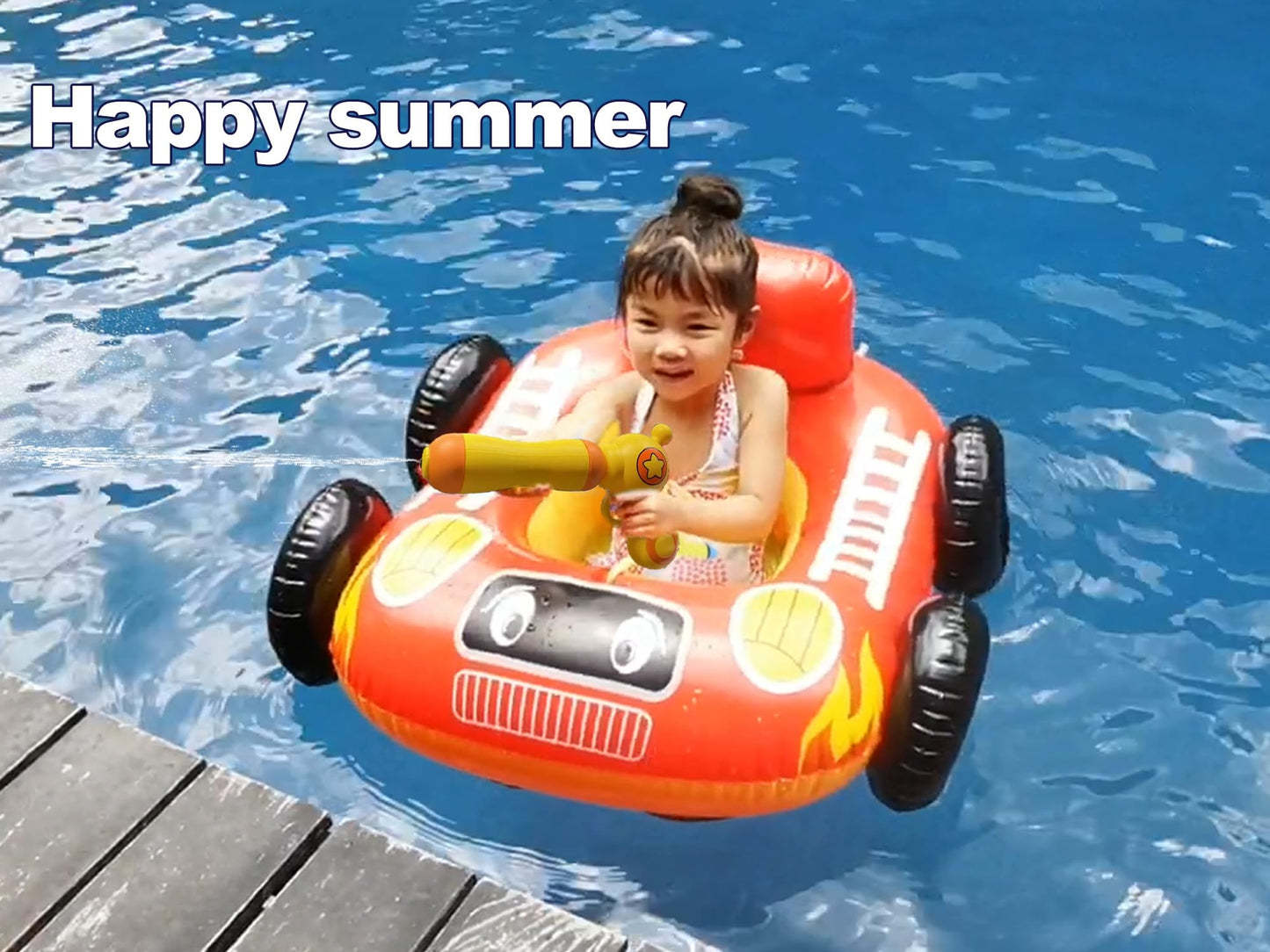 Big Summer Inflatable Fire Truck Pool Float with Built-In Squirt Gun | Durable Kids Pool Toy (Ages 3-8)