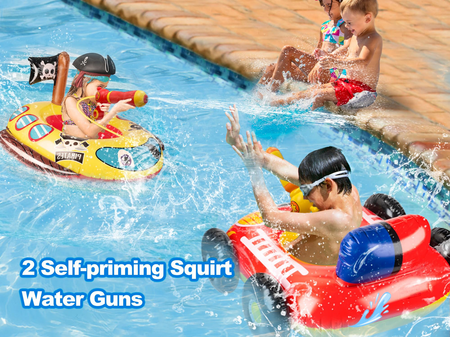 Big Summer Inflatable Fire Truck Pool Float with Built-In Squirt Gun | Durable Kids Pool Toy (Ages 3-8)