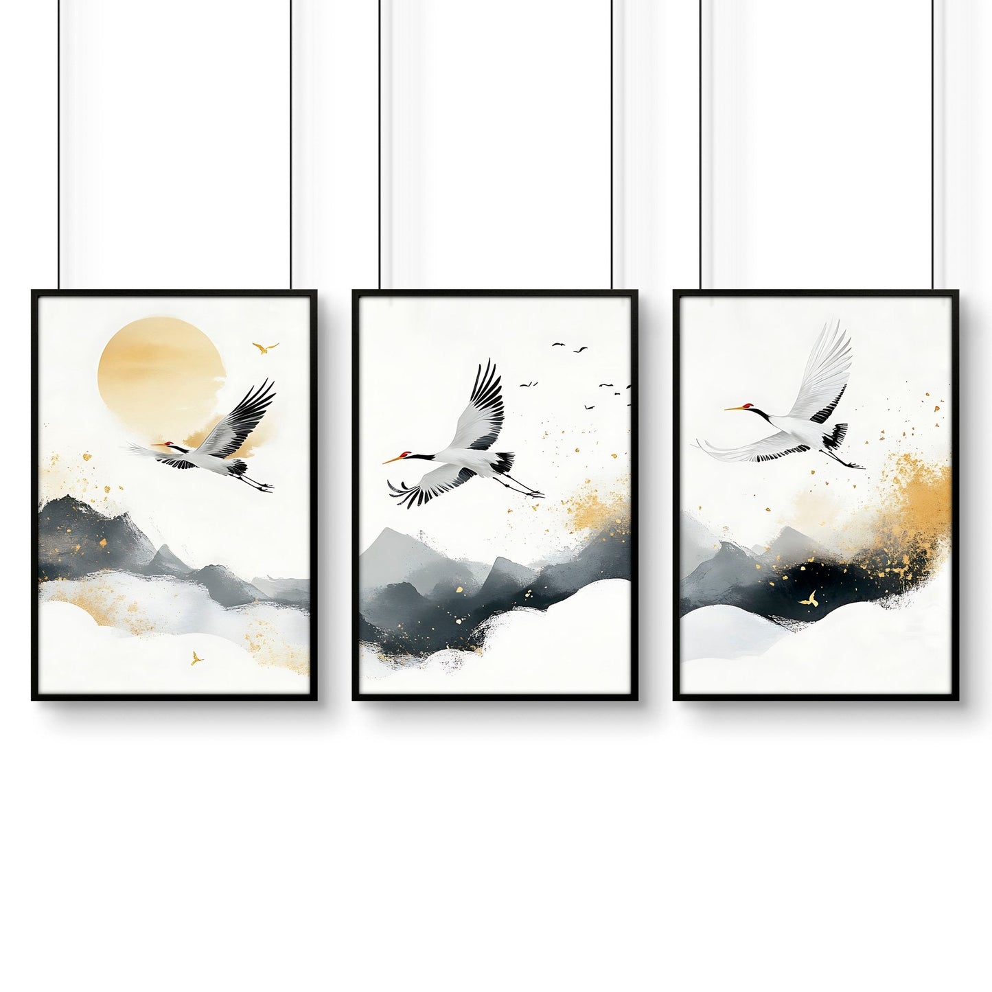 Big Wall Art For Bedroom | Set of 3 Asian Inspired Wall art Prints