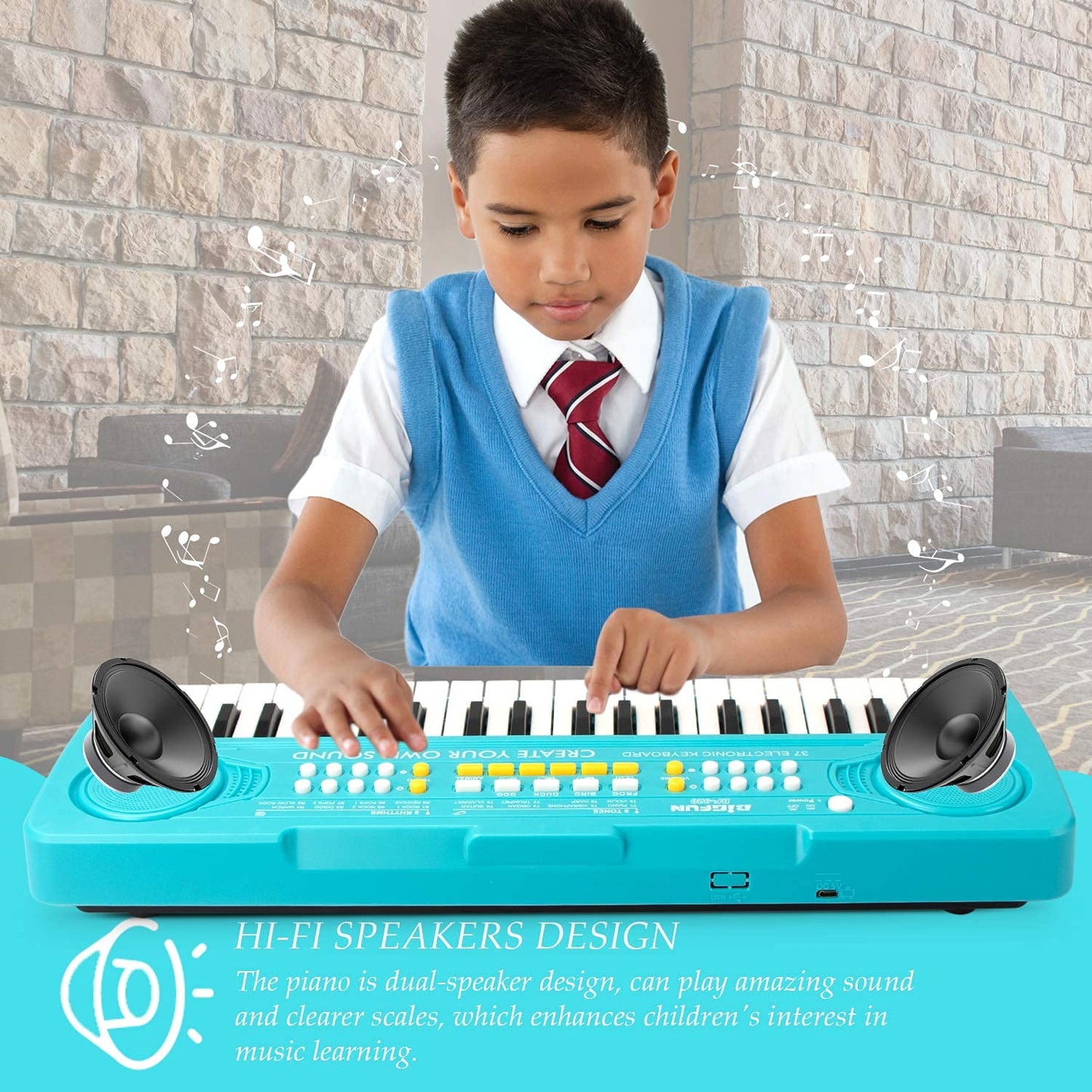 BIGFUN 37-Key Kids Keyboard Piano – Multifunction Toddler Toy for 3-7 Year Olds (Blue)