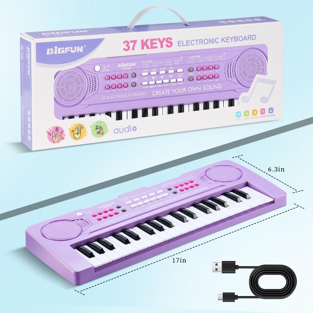 BIGFUN 37-Key Keyboard Piano for Kids | Purple Toddler Music Toy 3-7