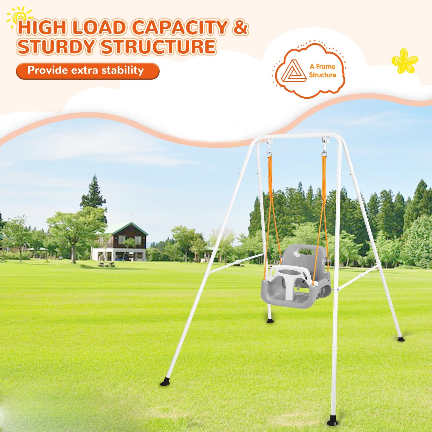 Bighaki808 3-in-1 Toddler Swing Set – Indoor/Outdoor, Foldable Stand, 6 Months–10 Years (White)