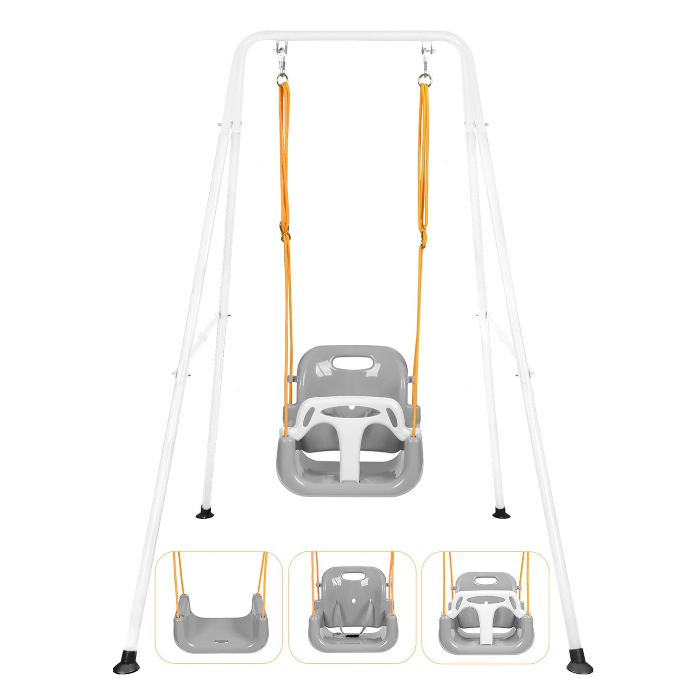 Bighaki808 3-in-1 Toddler Swing Set – Indoor/Outdoor, Foldable Stand, 6 Months–10 Years (White)