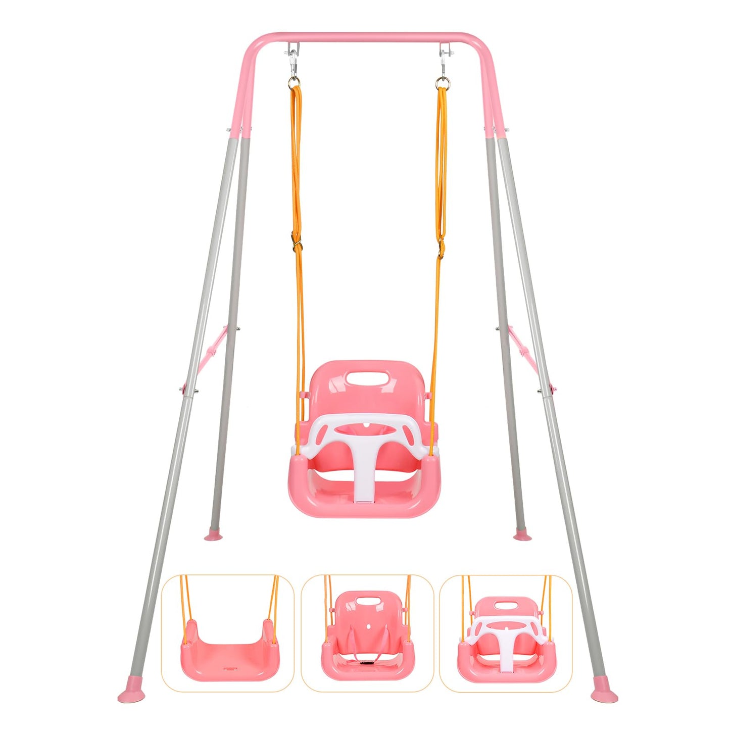 Bighaki808 3-in-1 Toddler Swing Set – Indoor/Outdoor Pink, Foldable Stand