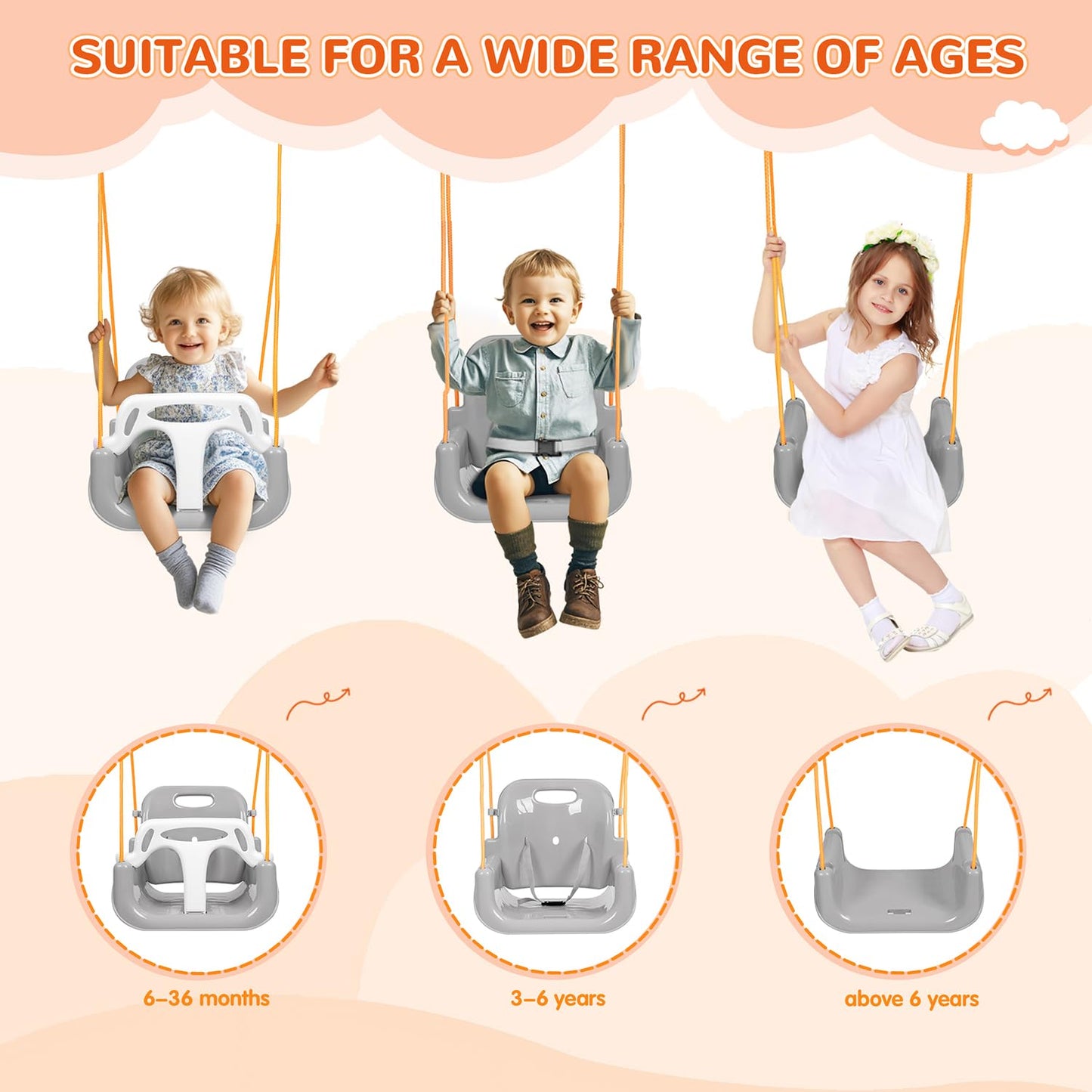 Bighaki808 3-in-1 Toddler Swing Set – Indoor/Outdoor, Foldable Stand, 6 Months–10 Years (White)