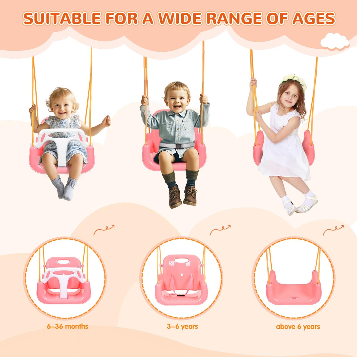Bighaki808 3-in-1 Toddler Swing Set – Indoor/Outdoor Pink, Foldable Stand