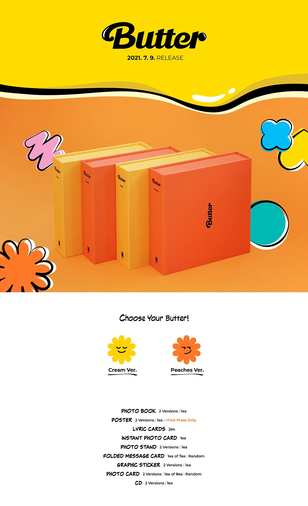 BigHit BTS Butter Album + Extra Photocards Set (Peaches Ver.) | Display Album
