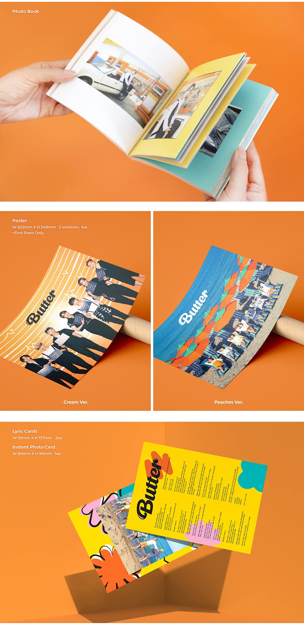 BigHit BTS Butter Album + Extra Photocards Set (Peaches Ver.) | Display Album