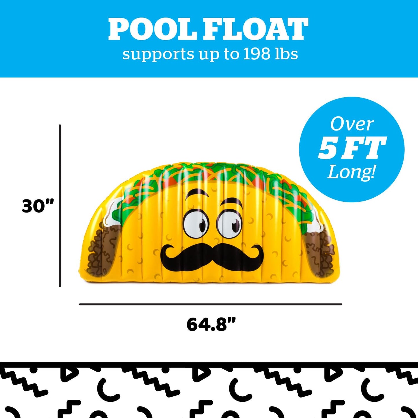 BigMouth Inc. Giant Taco Pool Float – 5ft Lounge Raft, Durable Vinyl, Patch Kit