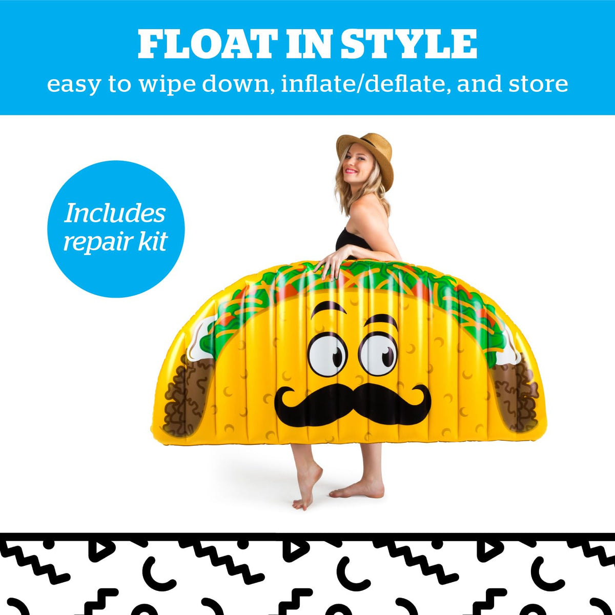 BigMouth Inc. Giant Taco Pool Float – 5ft Lounge Raft, Durable Vinyl, Patch Kit