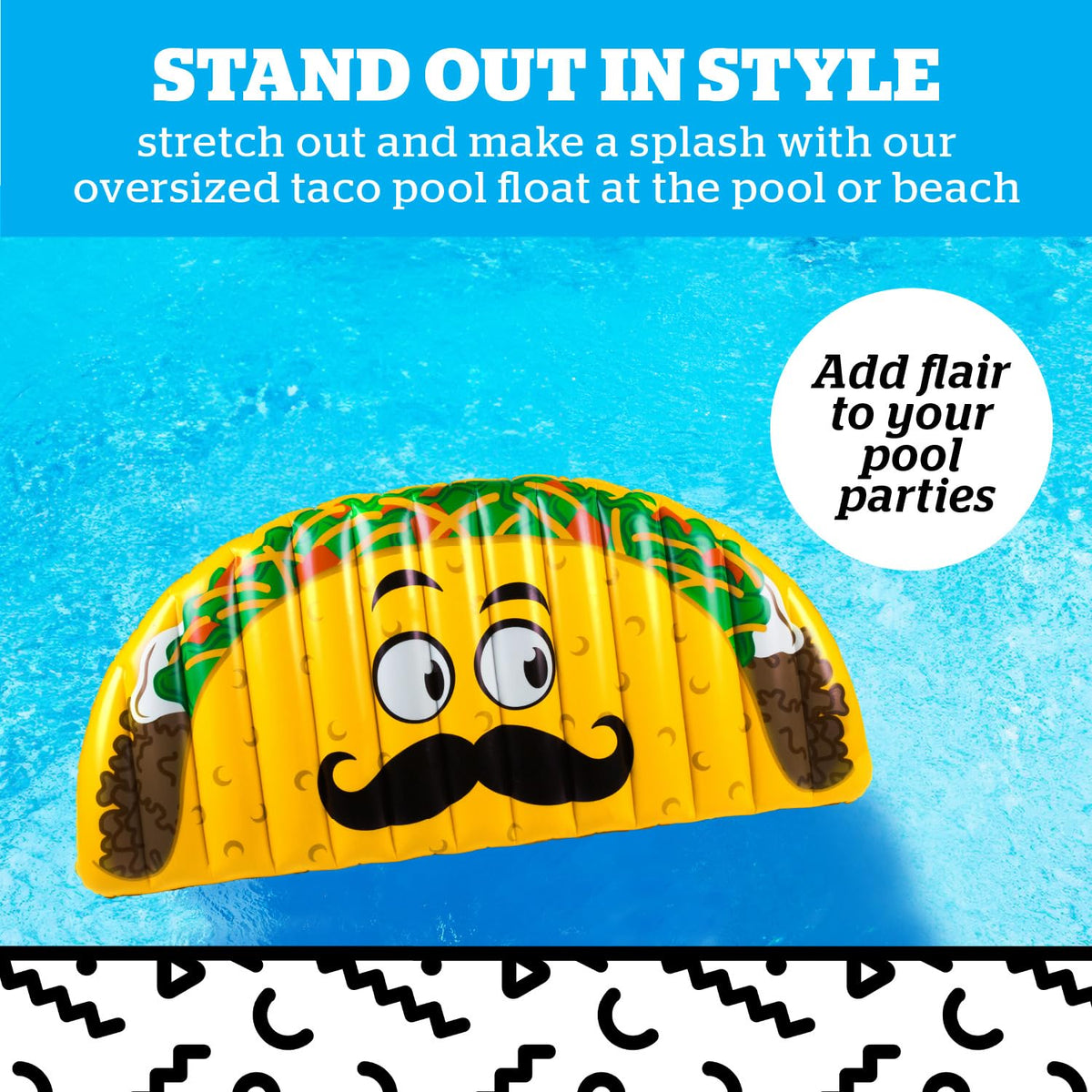 BigMouth Inc. Giant Taco Pool Float – 5ft Lounge Raft, Durable Vinyl, Patch Kit