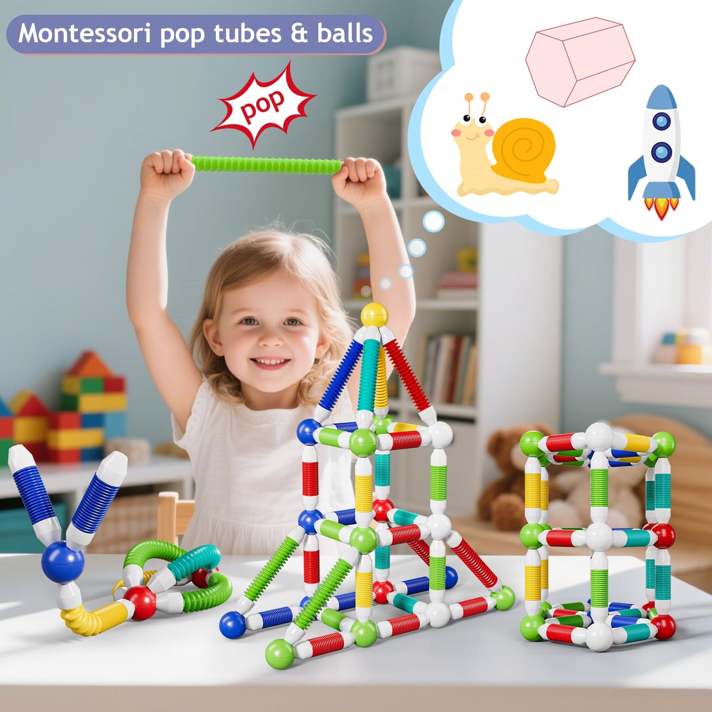 BIGRANK Magnetic Building Blocks – 36 Pcs Pop Tubes & Balls STEM Toy for Kids 3+ | Sensory & Montessori