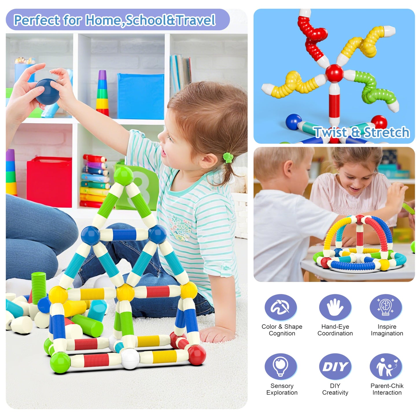 BIGRANK Magnetic Building Blocks – 36 Pcs Pop Tubes & Balls STEM Toy for Kids 3+ | Sensory & Montessori
