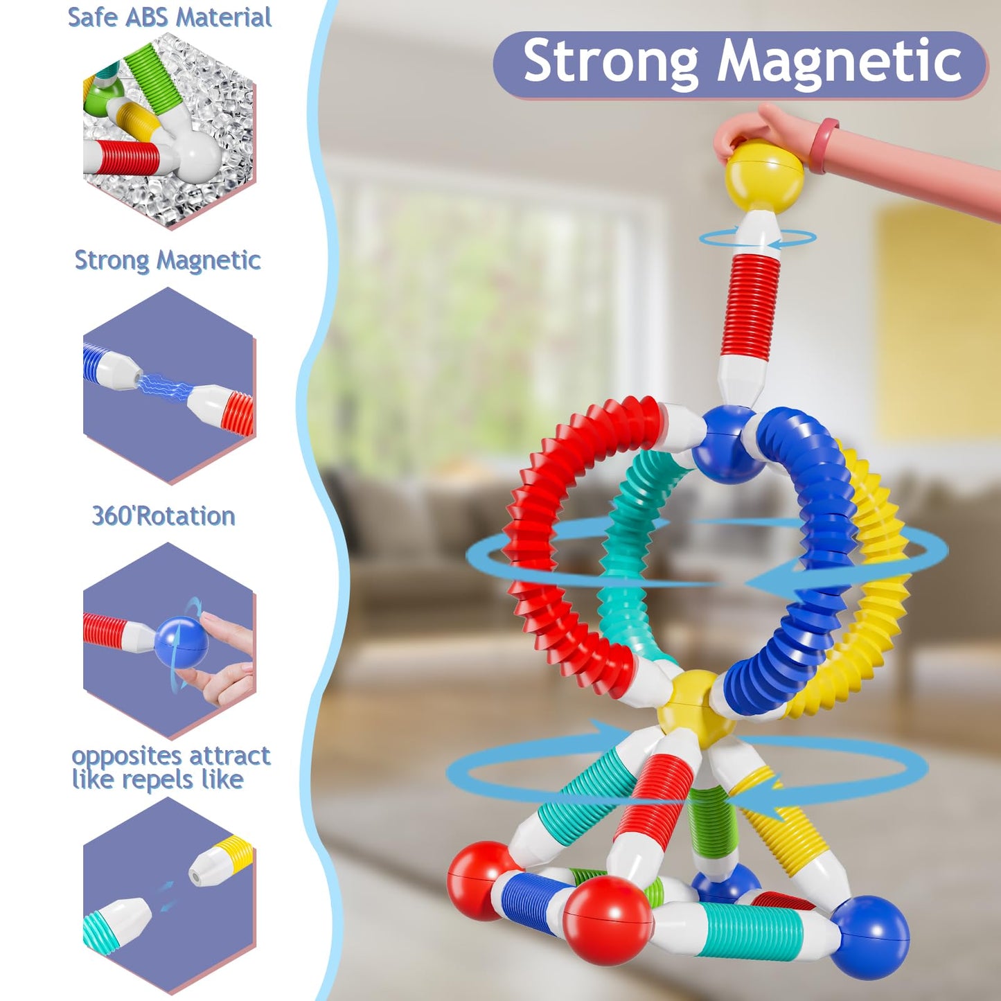 BIGRANK Magnetic Building Blocks – 36 Pcs Pop Tubes & Balls STEM Toy for Kids 3+ | Sensory & Montessori
